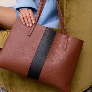 Vince Camuto Vegan Leather Tote Bag Brown Black